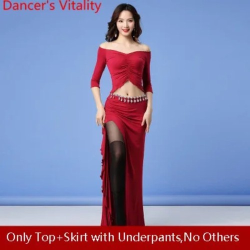 Conjunto de ropa de práctica de danza del vientre falda larga para mujer disfraz de entrenamiento de baile - Imagen 27 de 28