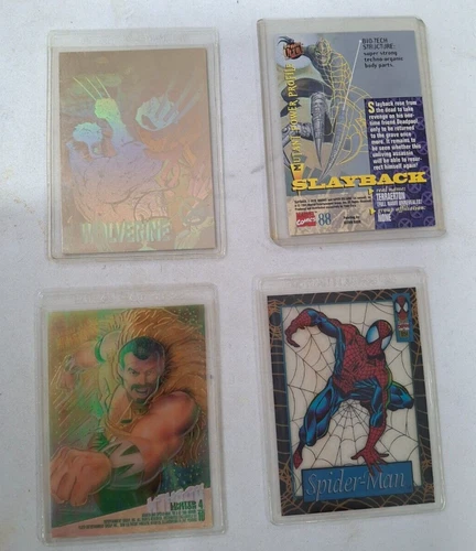 Lot of 4 Vintage Marvel Comics Trading Cards X-Men Wolverine Spider-Man