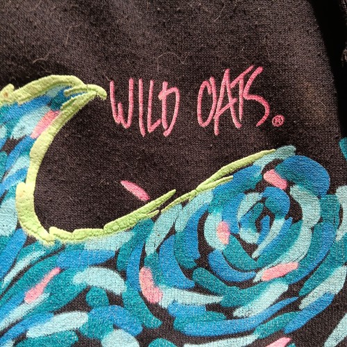 Thrifted VINTAGE 90s Wild Oats Sweatshirt Enviromental CLEAN EARTH Neon Sz L VG - Picture 3 of 4