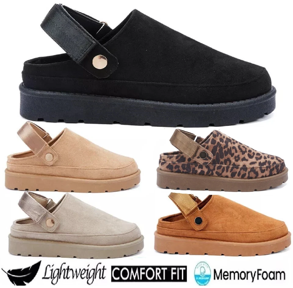 DAMEN PLATEAU RIEMCHEN CLOGS DAMEN KUSCHELIG WARM KUNSTFELL HAUSSCHUHE SCHUHE STIEFEL