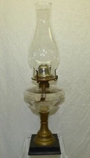 Glass & Brass Oil Lamp Cast Iron Base Sirius O&C Co Burner Antique Made in USA