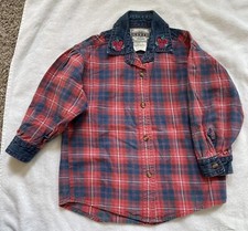Vtg 1990 Children s Levis Flannel Denim Button Down Floral Embroidered Shirt