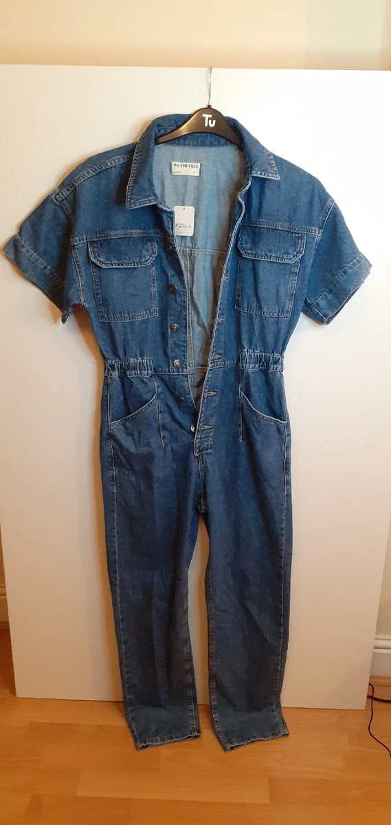 Free People Ladies Denim Shortsleeved Jumpsuit Blue US S eBay