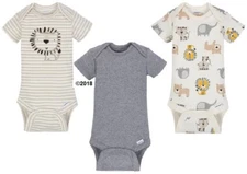 Gerber Baby Boy 3-Piece Organic Cotton Oatmeal Lion Onesies Size 0-3M