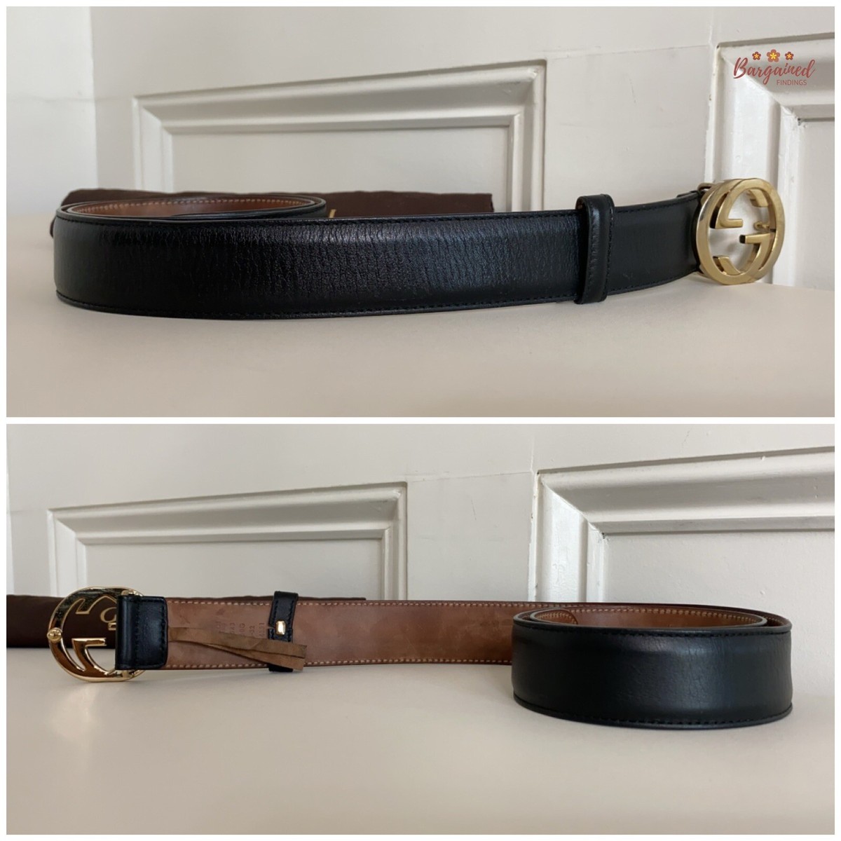 Authentic Gucci Black Calfskin Leather Gold Interlocking G