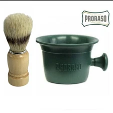 PRORASO Green Professional Shaving Mug Bowl Heavy Duty Barber Shaving Brush Set