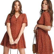 ASOS Burnt Sienna Polka-dot Shirt Dress - Size 6