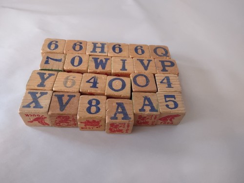 Vintage Wooden Building Blocks Numbers Letters Alphabet 24 Block Bundle 1.25” - Picture 3 of 3