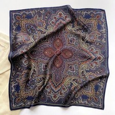 100 Mulberry Silk 27" Square Scarf Women Neckerchief Wrap Vintage Blue Paisley