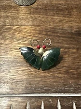 Vtg Jadeite Jade & Coral Gold Tone Butterfly Brooch & Pendant Presidium Tested