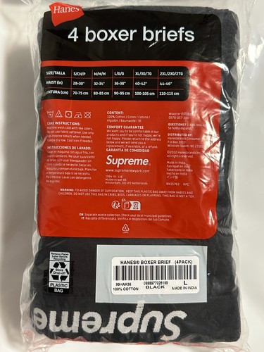 SUPREME HANES CALZONCILLOS BOXER (NEGRO) (GRANDES) (PAQUETE DE 4) 36-38" SS25 NIKE SB Dunk bajos - Imagen 9 de 9
