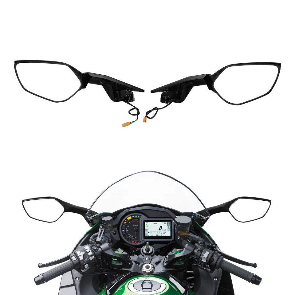 Espejos retrovisores laterales LED intermitente aptos para Kawasaki Ninja H2 ZX1000 2015-18 Foto 3 de 4
