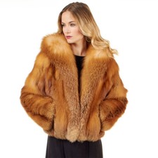 Women Real Natural Fur Overcoat Red Silver Fox Fur Coat Jacket Fashion Outerwear