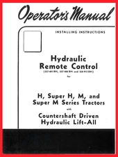 IH  Farmall H Super H M Super M Hydraulic Remote Auxiliary Control Valve Manual