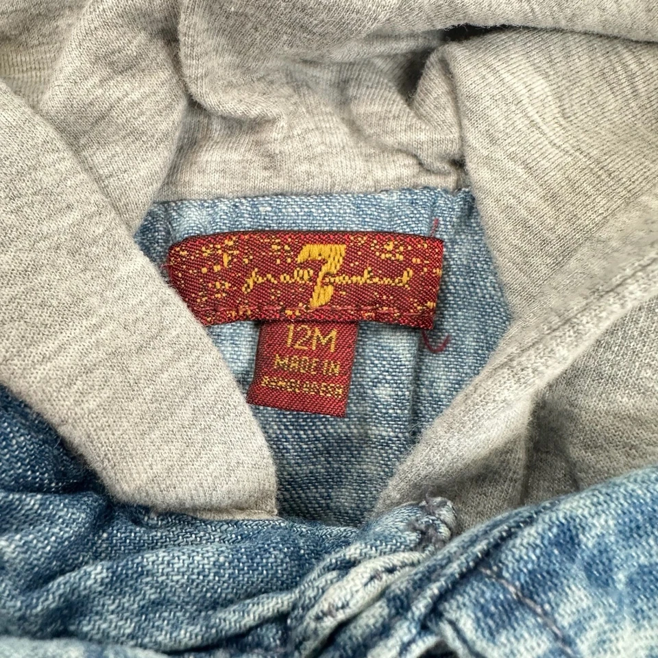 7 For All Mankind 12M Baby Boy's Denim Button Shirt Hoodie Casual Preppy — 第 4/4 张图片