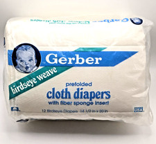 Gerber 12 Pk Birdseye Weave Prefolded Cloth Diapers Fiber Sponge Insert Vtg 1990