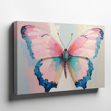 Canvas Wall Art a Brightly Colored Butterfly with Pastel Pink Wings Outlined