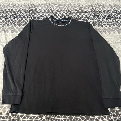 Oakley Shirt Black Performance Mock Neck Logo Long Sleeve Custom Fit Size M Y2K