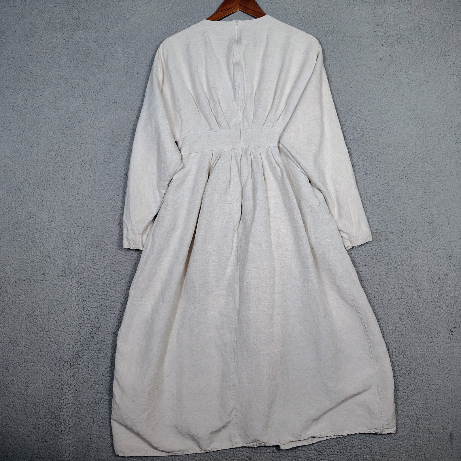 Veiled Midi Dress Women's M/Short Beige Linen Blend Pleated Minimalist Modest