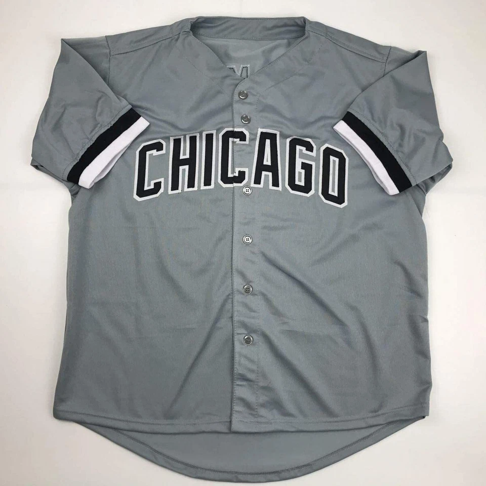 Camiseta deportiva de béisbol gris autografiada/firmada de Frank Thomas Chicago certificado de autenticidad JSA automática Foto 4 de 4