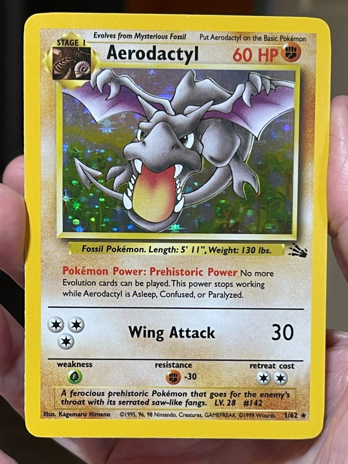 POKEMON AERODACTYL 1/62 RARE HOLOFOIL FOSSIL SET WOTC VLP CARD  SEE PICS