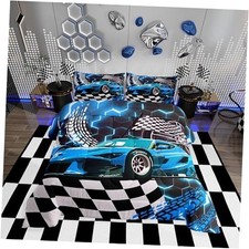 Toddler Race Car Bed for Boys,Teal Neon Lights Honeycomb Bedding Queen Multi 04