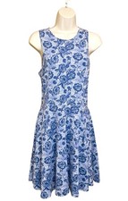 Hollister Skater Dress Womens Large Blue White Floral Keyhole Cotton Stretch