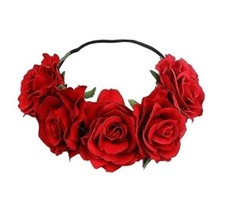 Rose Flower Crown, Floral Headpiece for Women and Girls - Red Artificial Rose