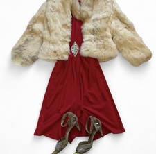 Vintage Frederick s of Hollywood Red Glam Cocktail Dress Silver Sequin Detail