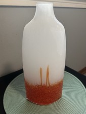 Decorative White Orange Abstract Pattern Glossy Finish Glass Vase Home Accent