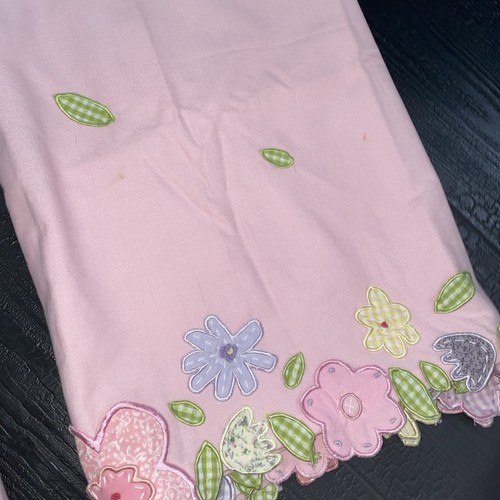 Taie D'oreiller Pottery Barn Kids - Standard - Rose/vert, Broderie Fleurs Et Ruban - NEUF Sans étiquette