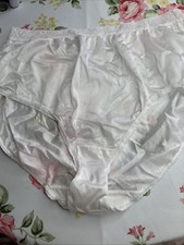 Vtg Panties Sheer Nylon Brief Granny Satin Lace Trim Satin White 8 FOTL XL