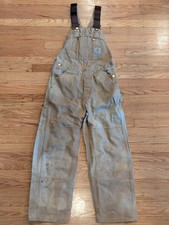 Carhartt Tan Duck Canvas Bib Double Knee Overalls Mens Light Brown Pull-On Strap