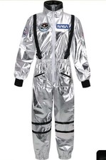 Women's "Small" Astronaut Costume; Silver Shiny Space Jumpsuit