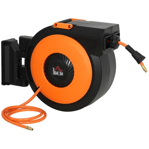 HOMCOM Retractable Air Hose Reel 180° Swivel Bracket Auto Rewind Air Hose Reel