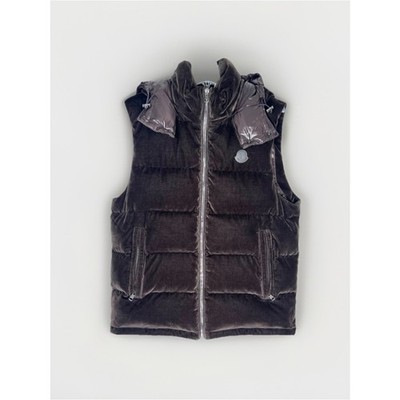 Moncler Vexin Padded Velvet Gilet Puffer Down Vest Brown Sz 4 (XL 