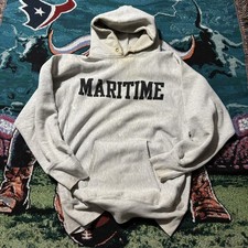 Size XL Vintage 80s Champion Reverse Weave Sweatshirt Maritime Hoodie USNN Navy