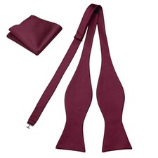 Men's Woven Self Tie Bow Tie and Pocket Square Men's Formal Wear 004-burgundy