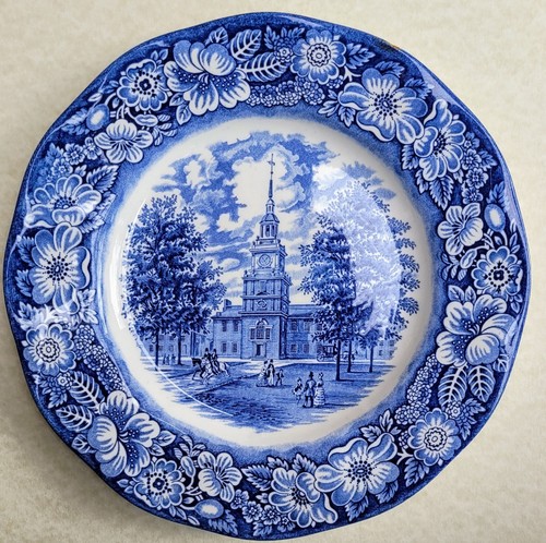 Vintage Liberty Blue Colonial Scenes Ironstone Plate Featuring Hall