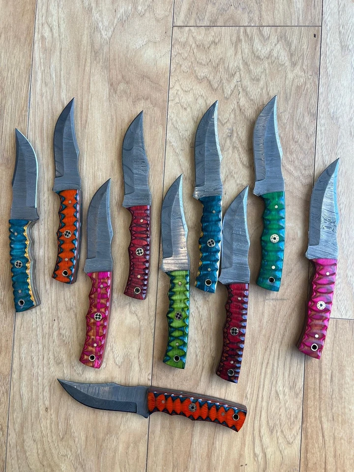 Lot of 10 Pieces of 8" Handmade Damascus Micarta Knives with Leather Sheath A - Image 2 of 4