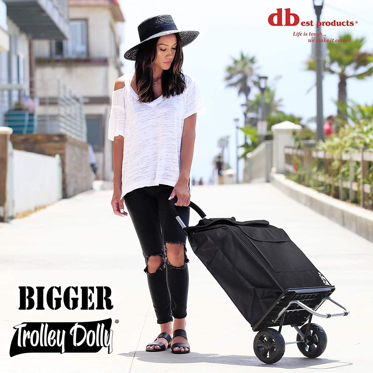 Bigger Trolley Dolly: Black Foldable Shopping & Utility Cart with