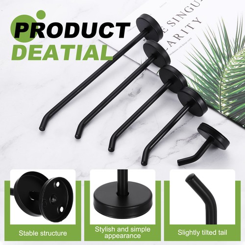 4Pcs 4.7 Inch Coat Hooks, Stainless Steel Long Nose Wall Mount Hook, Black - Bild 3 von 6