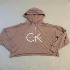 Calvin Klein Jeans Womens Pink Speckled Cropped Hoodie CK Logo Small RN54163