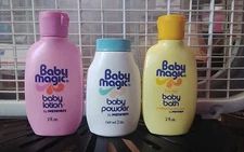 Vtg Baby Magic by Mennen 2 Oz Travel Embossed Bottles