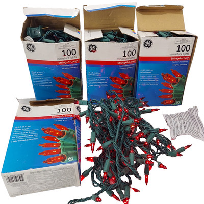 GE Christmas Red String Lights 4 Sets Of 100 Green Wire 400 Total All Red Color