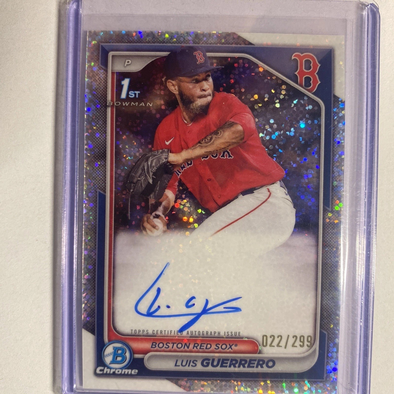 Luis Guerrero 2024 1ST Bowman Chrome Speckle Refractor Auto #/299- PROSPECT AUTO
