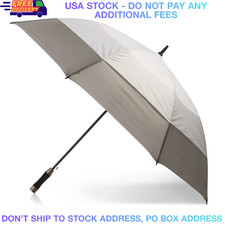 Windproof Golf Umbrella 60 In Vented Canopy Auto Open Sun Protection Gray White