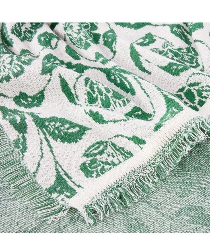 ✅Tapiz Tejido Tiro, Manta Floral Azul, 50" x 60" Nuevo Gris Verde Aspecto Vintage Foto 3 de 4