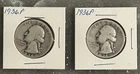 2 1936 P WASHINGTON QUARTERS, CIRCULATED, UNGRADED
