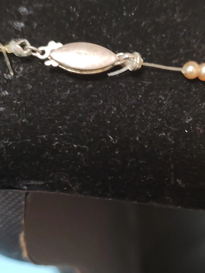 Antigua cadena de perlas broche de plata de ley 15" con pedrería  Foto 2 de 2